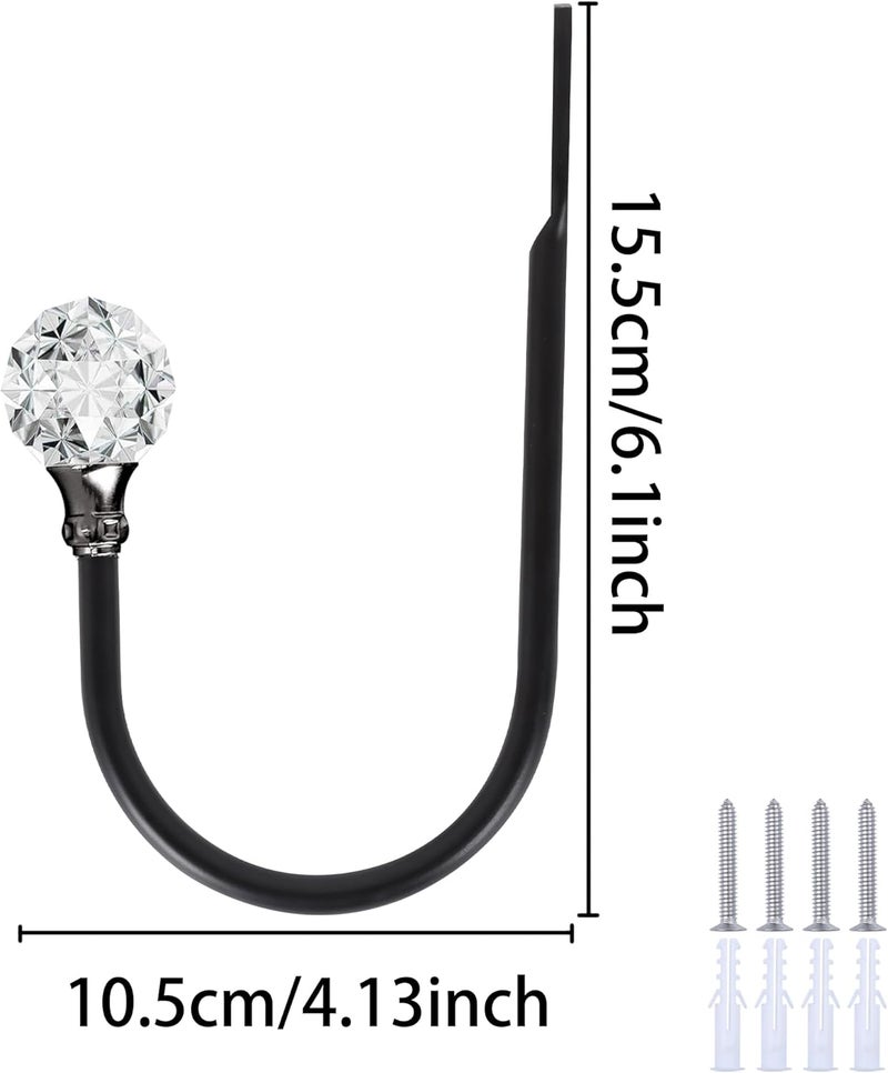 groleca 2 x Heavy Duty U Shaped Metal Curtain Holdbacks Curtain Tiebacks with Clear Crystal Ball Pull Backs Curtain Holders for Drapes (Black) - Image 4